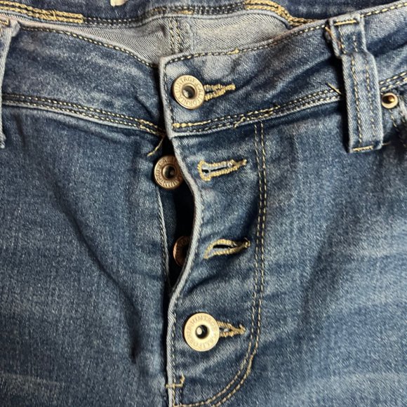 California Vintage Women‎ 16 Denim Blue Flared Button Fly Distressed Jeans - Picture 2 of 7